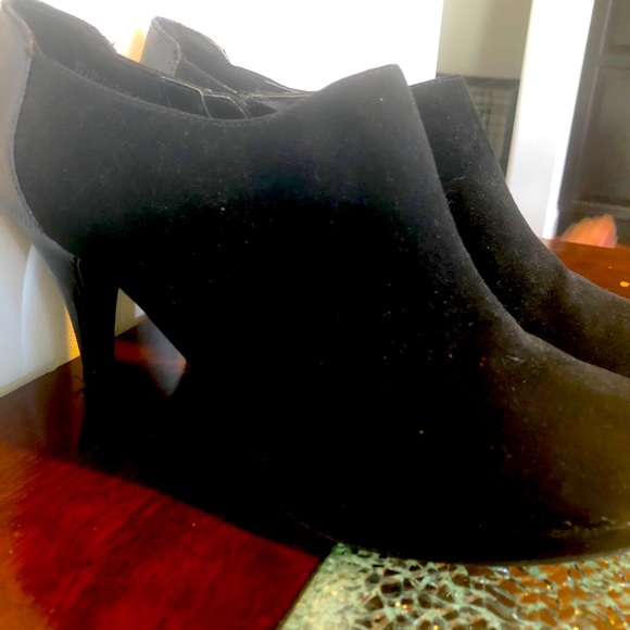 Black Microsuede Booties/ Black Rhinestone Wedges - Picture 4 of 4